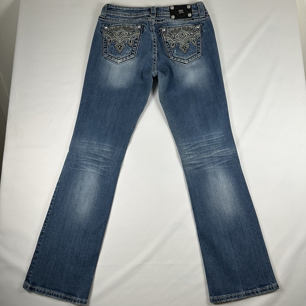 Miss Me Women's 29 Low Rise Bootcut Distressed Rhinestone Bling Jeans Y2K - Picture 4 of 12